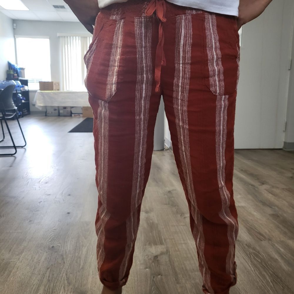 REWASH Striped Casual Pants - Rust and White - Picture 3 of 8